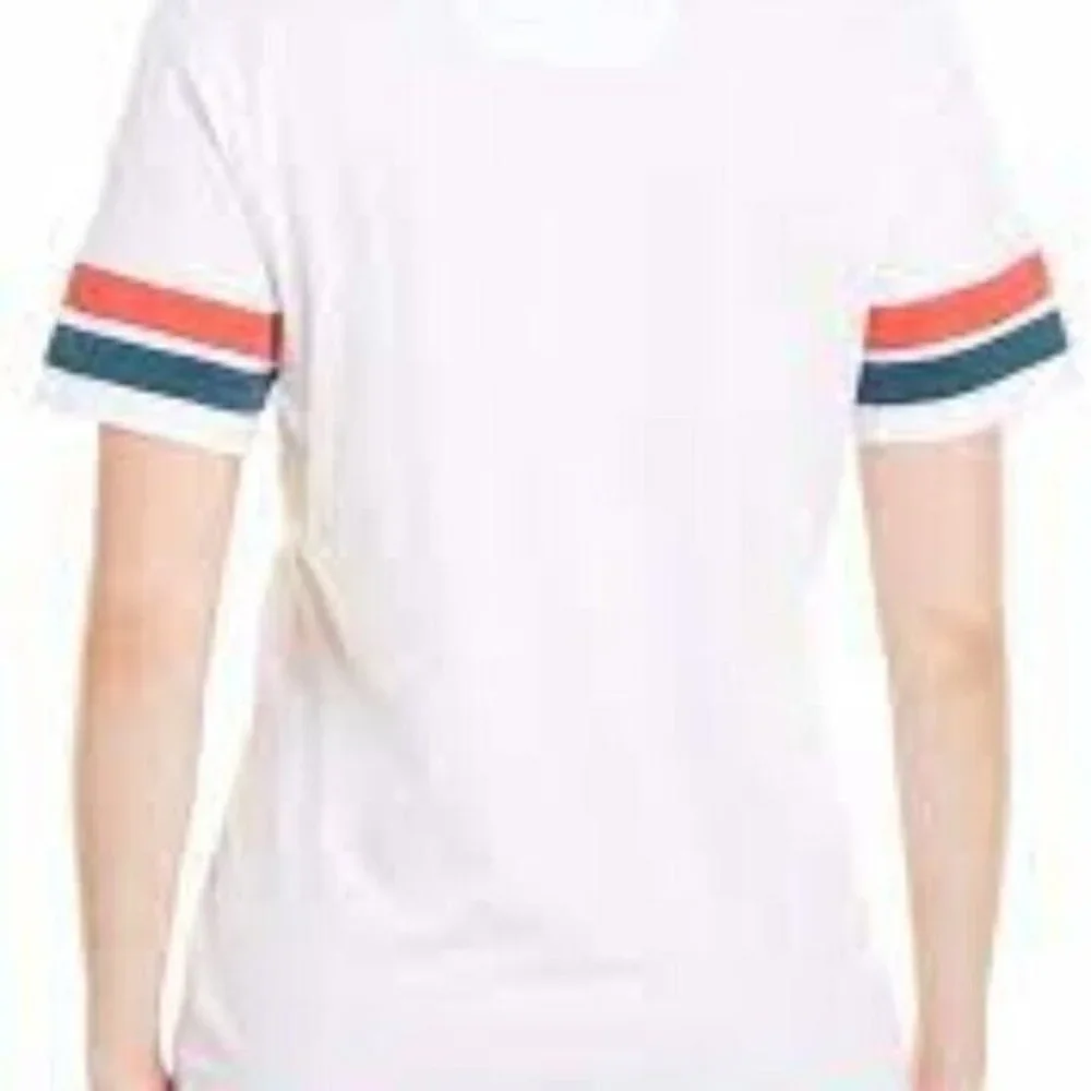 LNDR Womens White Striped Sleeve Short Sleeve T-Shirt XS